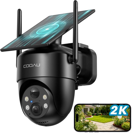 COOAU C5 Beveiligingscamera - Draadloze 2K Beveiligingscamera voor buiten - 360° Gekking - Geïntegreerd zonnepaneel - kleuren-Nachtzicht - Alexa - Zwart van Merkloos