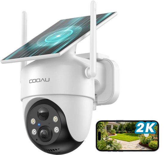 COOAU C5 Beveiligingscamera - Draadloze 2K Beveiligingscamera voor buiten - 360° Gekking - Geïntegreerd zonnepaneel - kleuren-Nachtzicht - Alexa van Merkloos