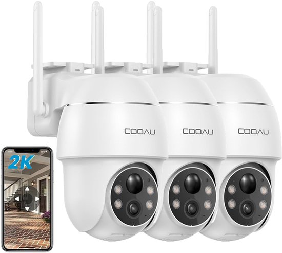 COOAU Q02 Beveiligingscamera buiten - 2K QHD - 355° Horizontaal & 90° Verticaal - Geen Maandelijkse Kosten - App - IP66 Waterdicht - Wifi IP Camera - 3Stuks
