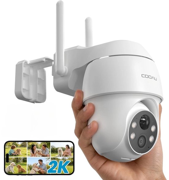 COOAU Q02 Beveiligingscamera buiten - 2K QHD - Buiten Camera Met Nachtzicht - 355° Horizontaal & 90° Verticaal - Geen Maandelijkse Kosten - App - IP66 Waterdicht - Wifi IP Camera van Merkloos