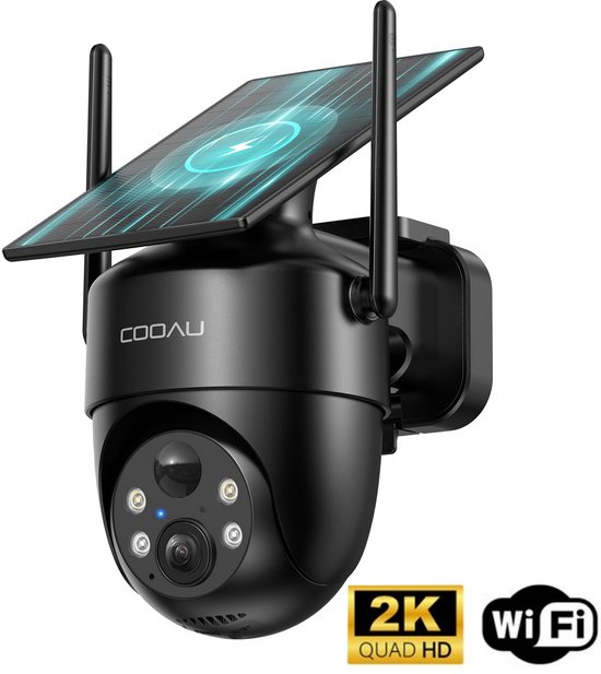 COOAU Security Solo Camera C5 - 2K HD-resolutie - 355° Pan & 120° Tilt - AI Auto Lock en Tracking - Zonne-energie - Geen Abonnementskosten - Draadloze Beveiligingscamera van Merkloos