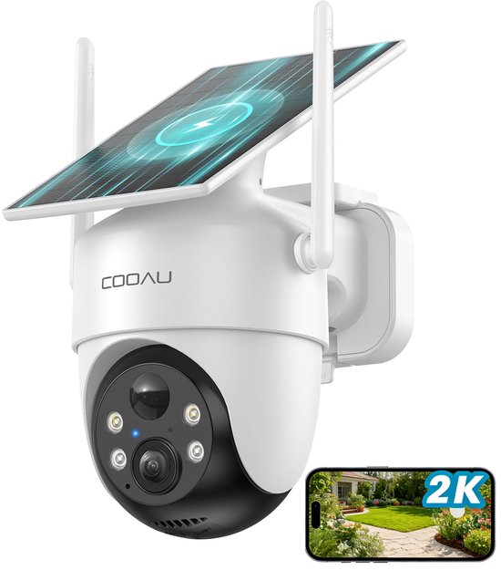 COOAU Security Solo Camera C5 - Beveiligingscamera Draadloos Buiten - 2K HD-resolutie - 355° Pan & 120° Tilt - AI Auto Lock en Tracking - Zonne-energie - Geen Abonnementskosten - Draadloze Beveiligingscamera van Merkloos