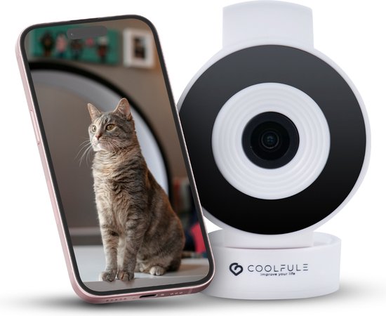 CoolFule Beveiligingscamera Binnen - Huisdiercamera met App - 2K 3MP Ultra HD - met Bewegings- en Geluidsdetectie - Honden Camera - Indoor Camera met WiFi en Nachtzicht van CoolFule