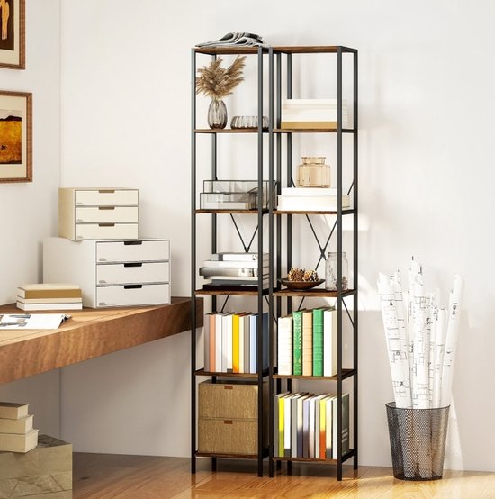 COVREO Boekenkast 30 x 30 x 174,5 cm, rustiek bruin, van hout, set van 2