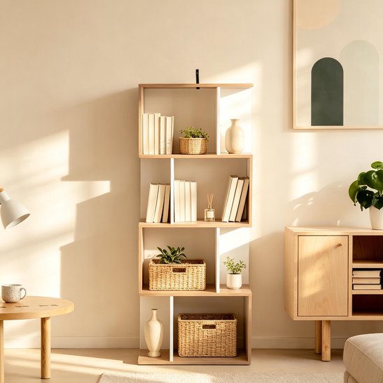 COVREO Boekenkast 60x24x148 cm wit en hout, spaanplaat met 5 open vakken