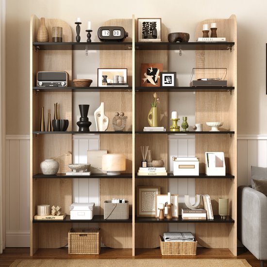 COVREO Boekenrek 160 x 135 x 25 cm, naturel zwart, PB-plaat, 5 niveaus