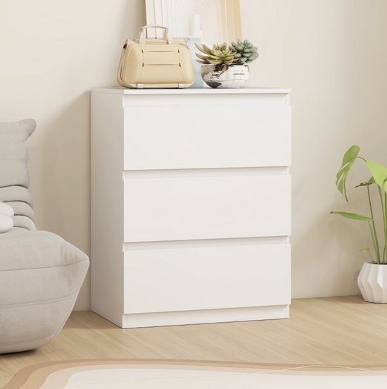 COVREO Kommode 79 x 60 x 40 cm wit, greeploos van spaanplaat met 3 lades