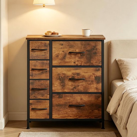 COVREO Opbergkast 63,5 x 30 x 73 cm, rustic brown, 7 lades met antikiep