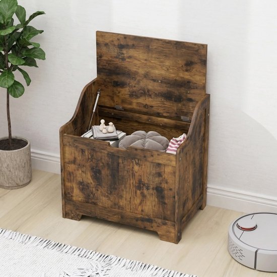 COVREO Opbergkist 56,5 x 38 x 56 cm rustiek bruin MDF - met veiligheids-scharnier - voor woonkamer en hal