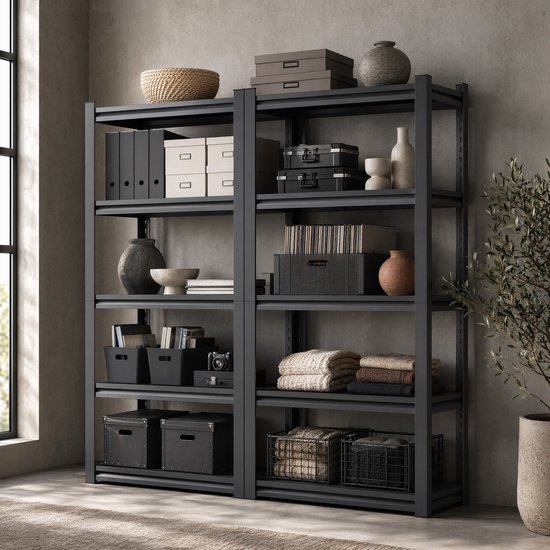 COVREO Opbergrek 183x90x40 cm zwart, metaal, 5 verstelbare niveaus