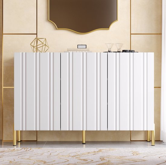 COVREO Sideboard 120 x 35,5 x 80 cm wit MDF en PB, 3 deuren en rillen