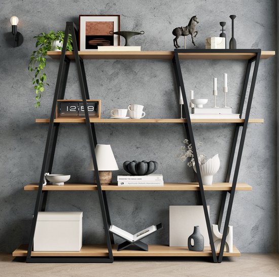 COVREO Staand rek 158 x 35 x 166 cm zwart bruin, MDF en metaal