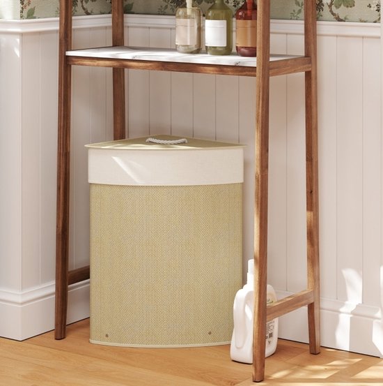 COVREO Wasmand 35x35x60 cm naturel, bamboe met 55 liter inhoud en deksel