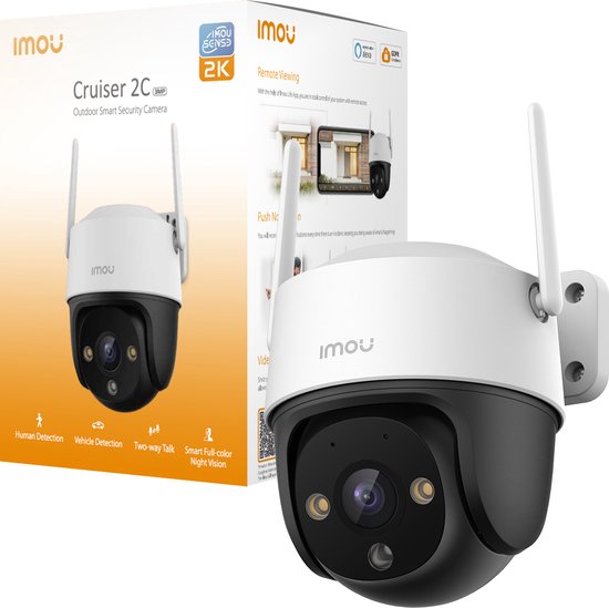 Cruiser 2C 2K Beveiligingscamera Voor Buiten - 2K Beeldkwaliteit - Panoramisch Draaien En Kantelen Voor Volledige Dekking - WiFi 6 - Slimme Kleuren Nachtzicht - Accurate Detectiebereik Tot 22m Voor Personen En 44m Voor Auto's - IP66 Weerbestendig van Imou