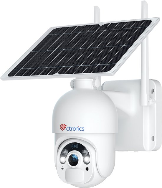 Ctronics 2.5K 4MP Zonne-energie Beveiligingscamera - Draadloze WiFi Caméra met 10000mAh Accu, 360° PTZ, Kleuren Nachtzicht Buiten Camera