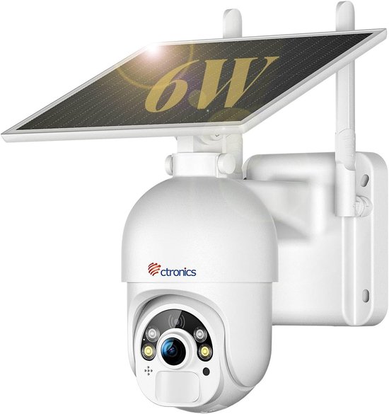 Ctronics 2K 3MP WiFi-bewakingscamera voor buiten met zonnepaneel, draadloze IP-camera met oplaadbare batterij, PIR-bewegingssensor, kleurennachtzicht, tweewegsaudio, IP66 van Merkloos