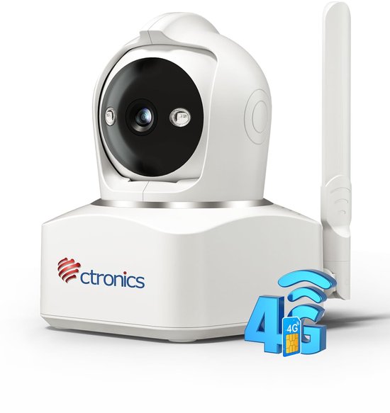 Ctronics 4G LTE Binnen Camera met App - Met SIM Kaart - 2.5K 4MP 24/7 Opname - AI Mens/Pet Detectie - Inclusief Testdata (Wit) Beveiligingscamera van Ctronics