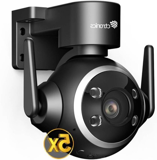 Ctronics 5 x optische zoom bewakingscamera voor buiten, automatische tracking, 30 m nachtzicht in kleur, 5G/2,4 GHz WLAN PTZ camera, 128 GB TF/Cloud/NAS/FTP, pc/app, wand- en plafondmontage, zwart