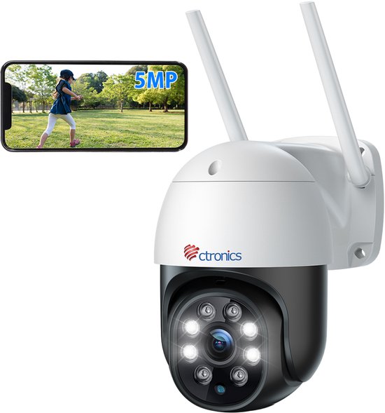 Ctronics 5MP Buiten Beveiligingscamera - WiFi PTZ met Mensendetectie, 2.4/5GHz Dual Band - Kleuren Nachtzicht, Sirene, IP66 Waterdicht Camera van Merkloos