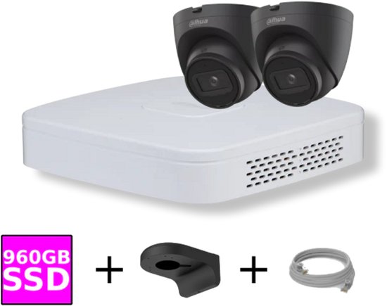 Dahua 4-kanaals NVR Set met 2x 4MP Zwarte WizSense Camera's en 960GB SSD van Dahua