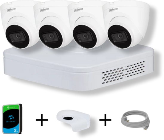 Dahua 4-kanaals NVR Set met 4x 4MP Witte WizSense Camera's en 2TB HDD van Dahua