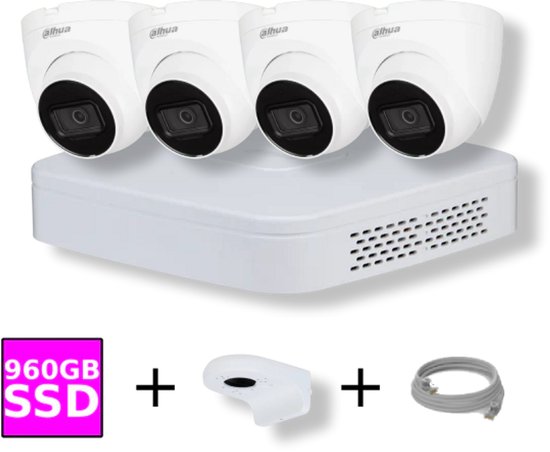 Dahua 4-kanaals NVR Set met 4x 4MP WizSense Camera's Wit en 960GB SSD van Dahua