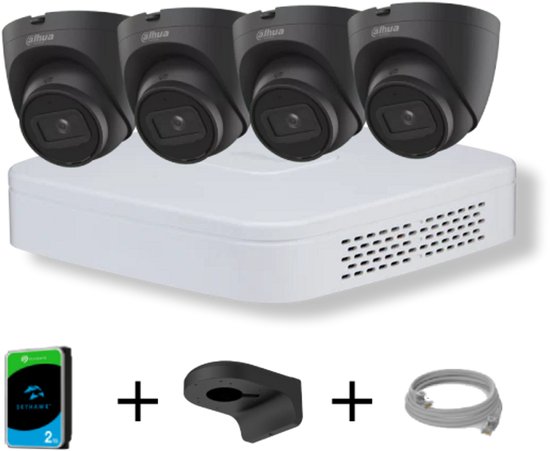 Dahua 4-kanaals NVR Set met 4x 4MP Zwarte WizSense Camera's en 2TB HDD van Dahua