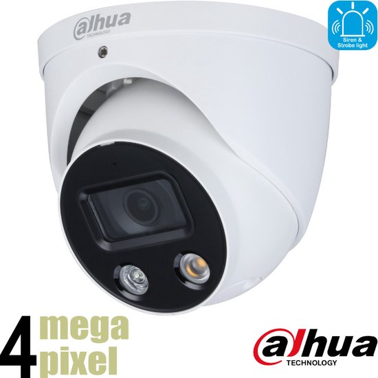 Dahua Beveiligingscamera - IP Camera - HDW3449HP-AS-PV - Microfoon & Speaker - 4 Megapixel - Full Color - Slimme Bewegingsdetectie - Sirene van Merkloos