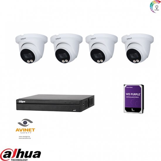 Dahua Camera set 4x 4MP IP Dome camera AI + NVR (Tijdelijk met gratis 1TB HDD hardeschijf) van Dahua
