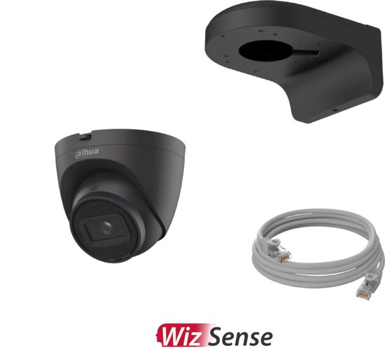 Dahua Camera set zwart bestaande uit: Dahua 4MP IPC-HDW2441T-S WizSense camera - Dahua PFB205W-E camera muursteun - Netwerkkabel Cat5e 5 meter. van Merkloos