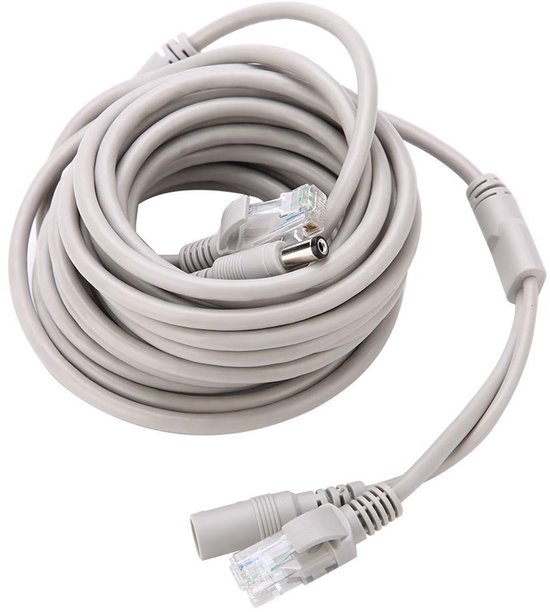 Dailygoods - Dailygoody - Ethernet-kabel RJ45 - Cat 5 CCTV-kabel - 15m wit - Stroom- en datakabel - Geschikt voor IP-camera's - NVR-systeem