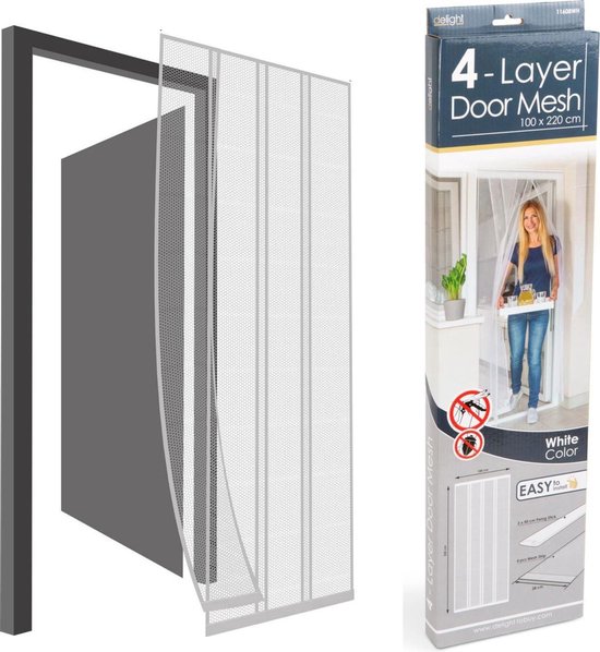 Delight - Vliegengordijn voor Deur - Hordeuren - 4 Laags Lamellenhor - Hordeur Wit- Zelfklevend - Deurhor met Lamellen op lengte en breedte te maken! van Delight