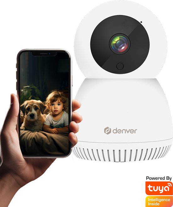 Denver Beveiligingscamera Indoor - Huisdiercamera - Camera met Nachtzicht - Tuya App - WiFi - Full HD - 1080P - Bewegingsdetectie - IIC215MK2- Wit van Denver