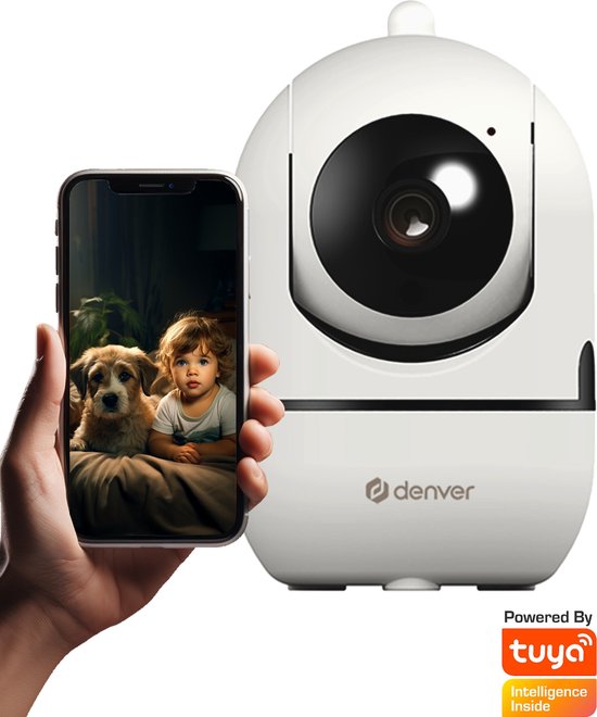 Denver Beveiligingscamera Indoor - Huisdiercamera - Camera met Nachtzicht - Tuya App - WiFi - HD - Bewegingsdetectie - IIC172 - Wit van Denver