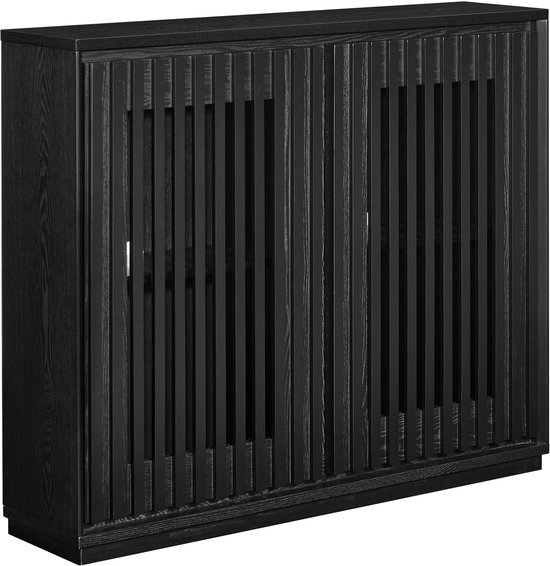 DESMIU Dressoir - Vintage Ribbeldeuren Met Kabeldoorvoer En Opbergruimte - Voor Woonkamer Hal En Eetkamer - MDF - Zwart - 99 X 23,5 X 82,6 Cm