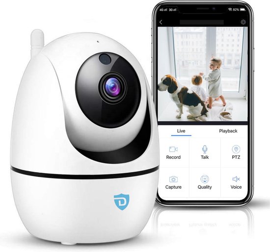 Detepo Huisdier en Baby Wifi Beveiliging Camera – App met Luister en Spreek Functie – Full HD 2 Megapixel - Met Beweeg En Geluidsdetectie – Bewaak uw Huis, Hond of Baby van Detepo