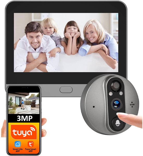 Deurbel Camera - Video Deurbel - 5000mAh Batterij PIR Bewegingsmelder - 1080P WiFi Deurbel Camera - In App Besturing - Grijs
