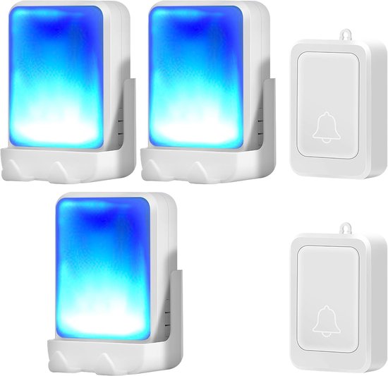 Deurbel - deurbel draadloos - Draadloze deurbel - deurbellen - 2 zenders en 3 ontvangers - Met 7 heldere lichtkleuren en 4 volumeniveaus - Voor thuis/kantoor, ouderen en slechthorenden