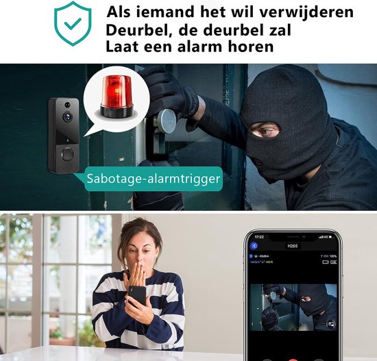 Deurbel - Draadloos - 1080P Camera - IP65 Waterdicht - Wit van HomeZilla