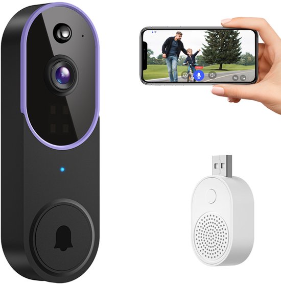 Deurbel draadloos – Deurbellen met camera - Deurbel draadloos met camera voor familie – Veilige slimme videodeurbel met hd nachtzicht en intercomfunctie op afstand – Betrouwbare huisbeveiliging – Paars van Merkloos