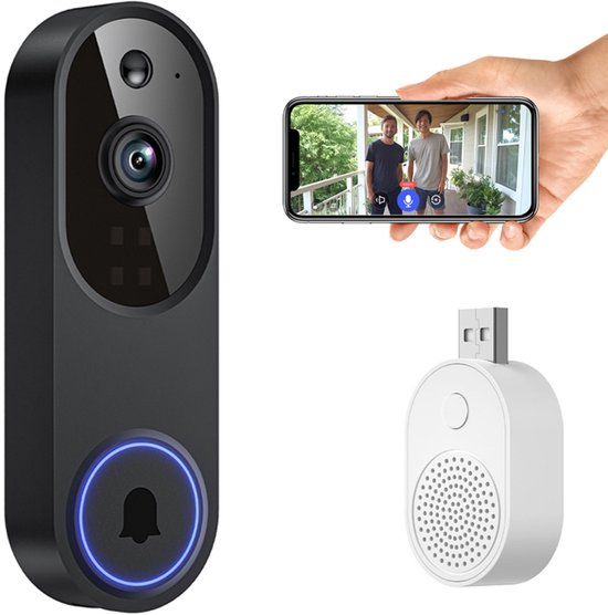Deurbel draadloos – Deurbellen met camera - Deurbel draadloos met camera voor familie – Veilige slimme videodeurbel met hd nachtzicht en intercomfunctie op afstand – Betrouwbare huisbeveiliging – Zwart van Frebw
