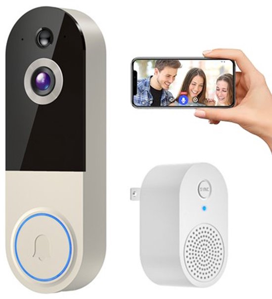 Deurbel draadloos - Videodeurbel - Slimme Deurbel - Deurbellen met camera - WiFi Deurbelcamera - Draadloze Videodeurbel met USB Gong - Voor Huis, Appartement en Kantoor - Betrouwbare huisbeveiliging - Wit
