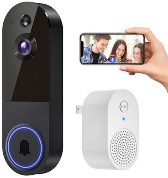 Deurbel draadloos – Videodeurbel - Slimme Deurbel - Deurbellen met camera - WiFi Deurbelcamera - Draadloze Videodeurbel met USB Gong - Voor Huis, Appartement en Kantoor - Betrouwbare huisbeveiliging – Zwart