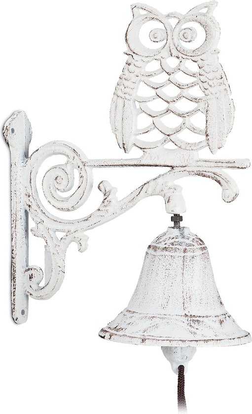 deurbel gietijzer - uil - met klepel - wit