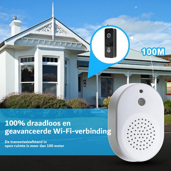 Deurbel met camera - 1080P HD beeldkwaliteit - Wifi - Draadloos Deurbel - Cloud-opslag - 1080p van Merkloos
