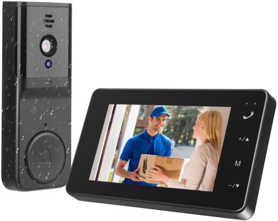 Deurbel met Camera, 1080P HD Draadloze Deurbel, IP65 Waterdicht, 4,3" IPS-Scherm met Intercom en Nachtzicht, Detectiehoek van 80° van Merkloos