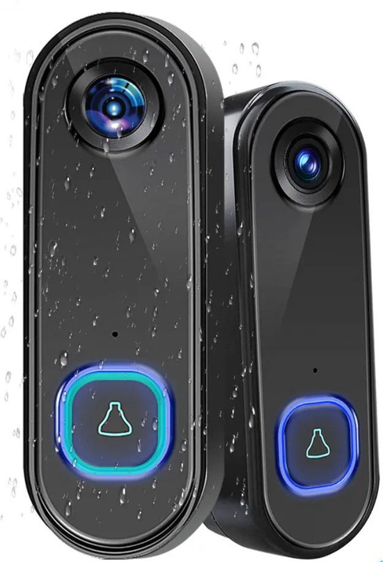 Deurbel met Camera en WiFi – 1 stuk - Deurbel met Ring Geluid – Slimme Deurbel Waterdicht – Beveiligingscamera met Nachtzicht – Sirene Alarm / Beweging Detectie / Meldingen – Geen Batarijen - Zwart van Merkloos