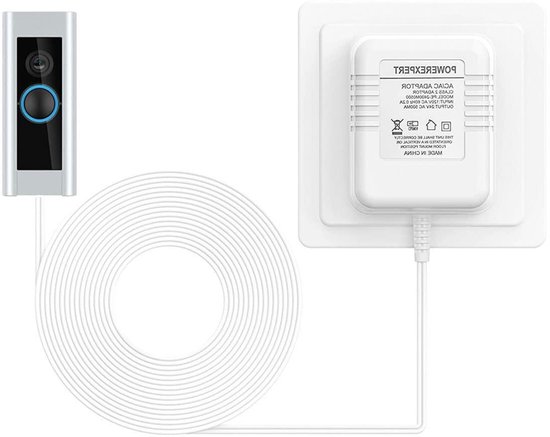 Deurbel Transformator - Stroom Adapter - Continue Stroom - 24V 500mA Output - 8 Meter Kabel - Wit