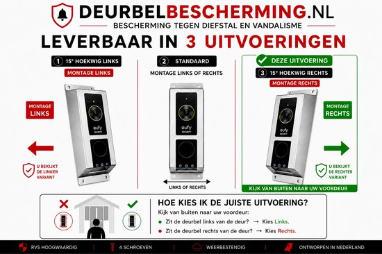 Deurbelbescherming Eufy Dual 2 Pro - 15° Montage Rechts - RVS Zilver (anti-diefstal cover - videodeurbel bescherming - videodeurbel beschermer - videodeurbel hoes - videodeurbel cover - beveiligingscamera beschermer)