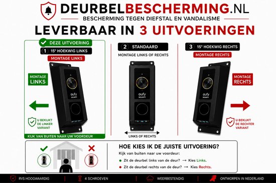 Deurbelbescherming Eufy E340 - 15° Montage Links - RVS Zwart (anti-diefstal cover - videodeurbel bescherming - videodeurbel beschermer - videodeurbel hoes - videodeurbel cover - beveiligingscamera beschermer)